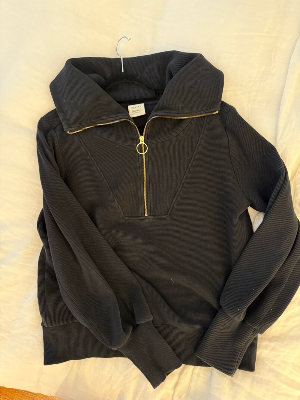 Varley Black Half-Zip Funnel Neck Sweatshirt with Gold Zipper